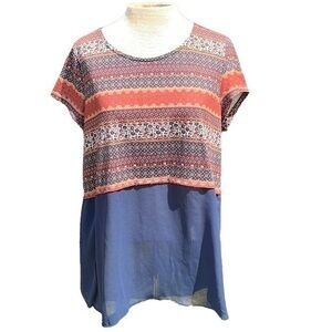 Live to be spoiled, short sleeve blouse,multi color and the bottom is sheer